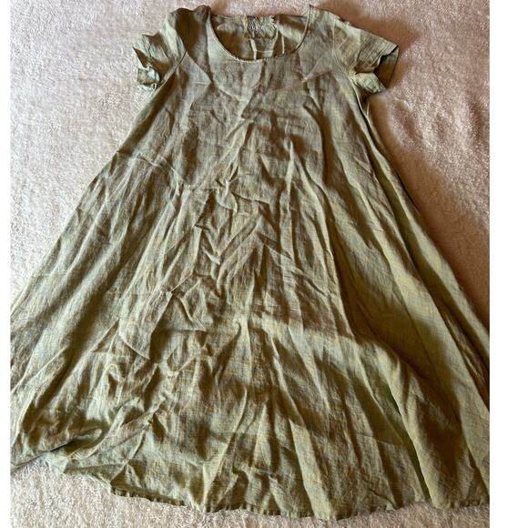 Yuvita Light Green 100% Linen Maxi Dress Size Medium - Picture 1 of 6